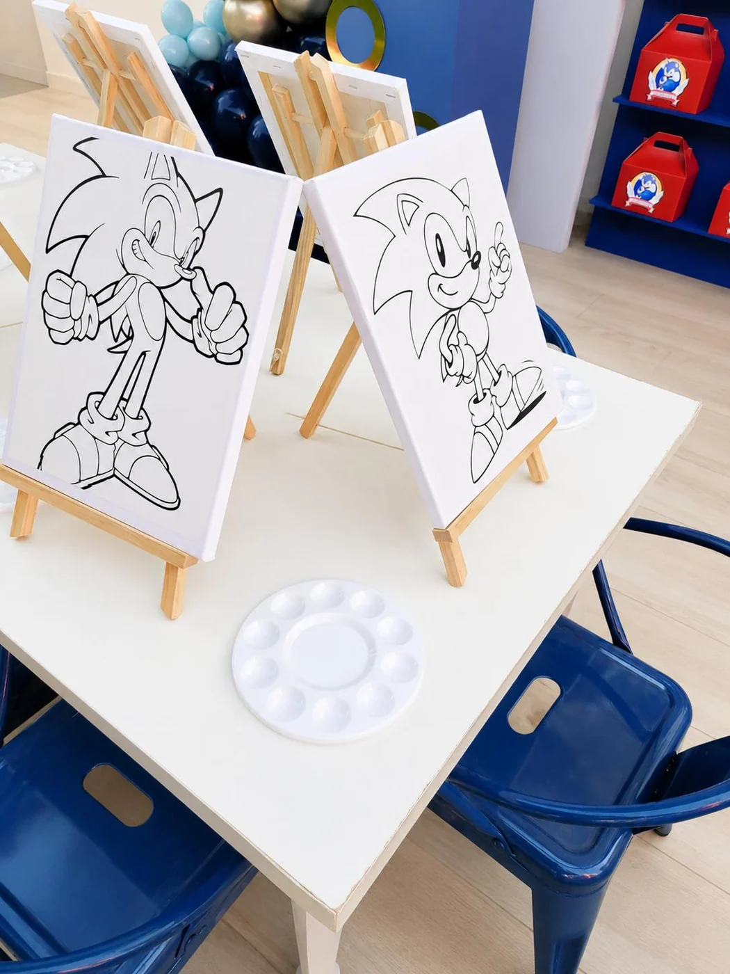 Sonic character canvases prepared for a painting activity